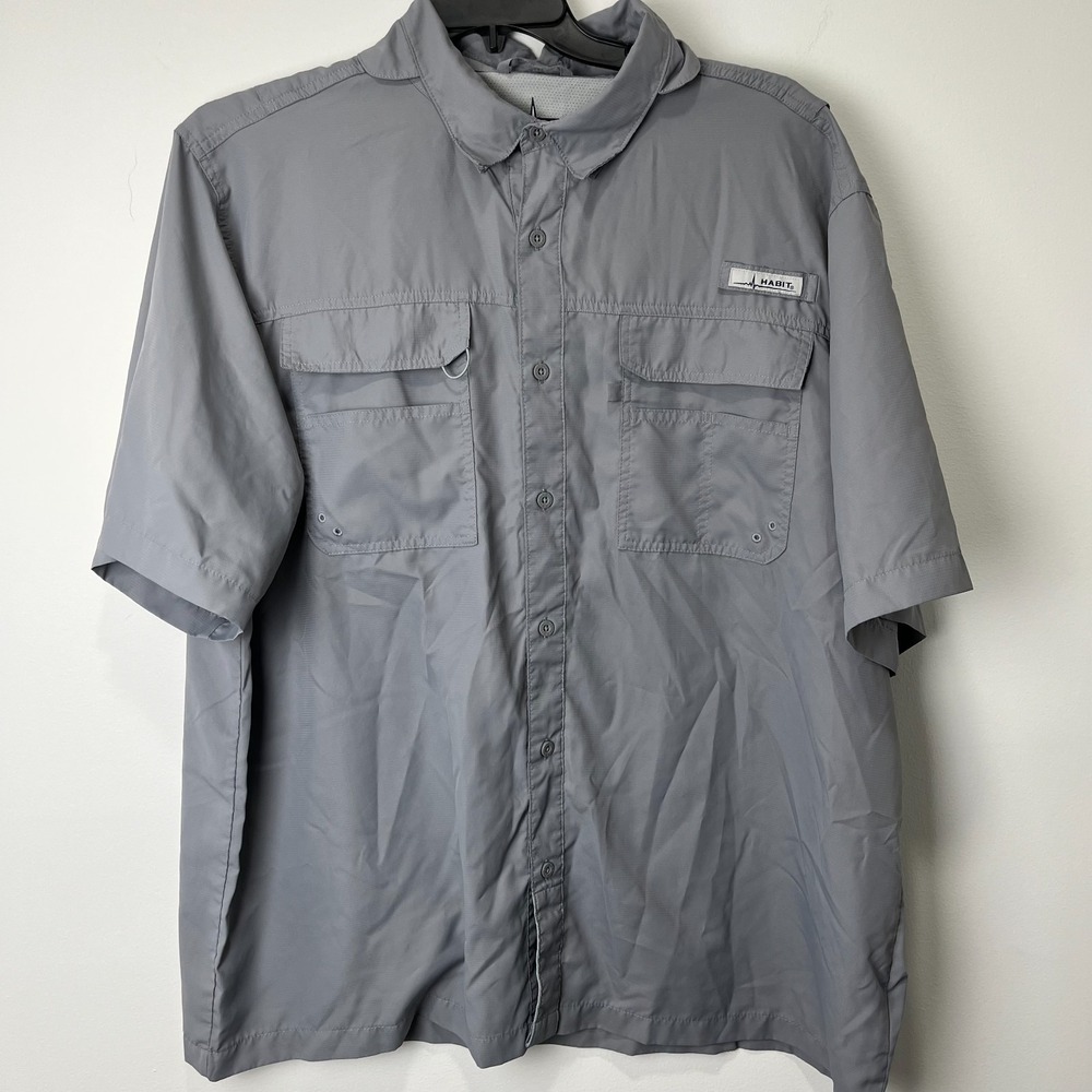 habit shirt mens 2xl vented gray pockets button up fishing outdoor boating solar